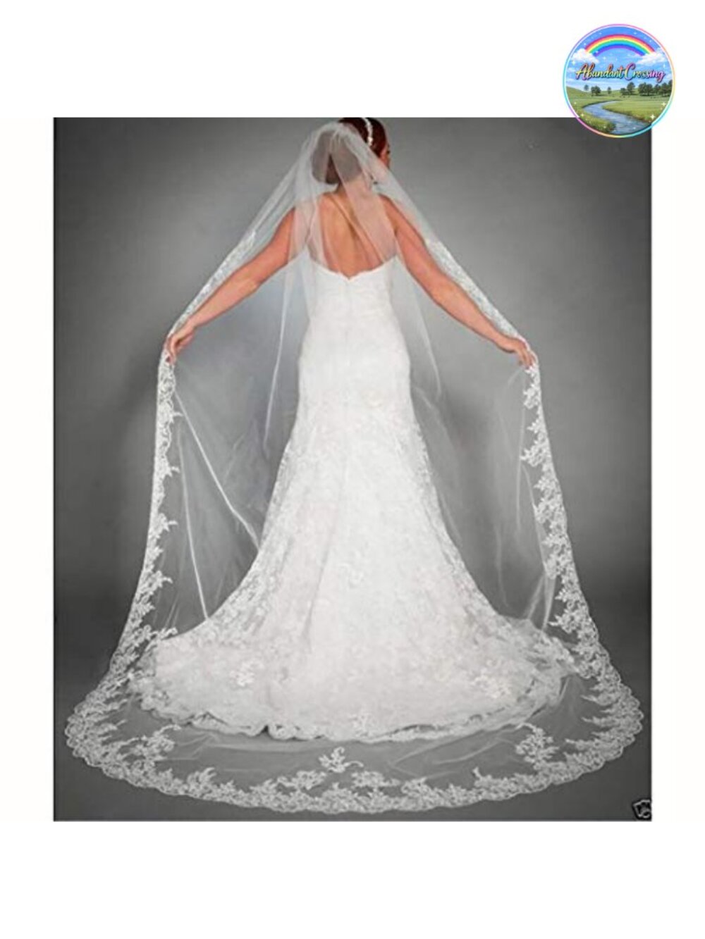Floral Lace Tulle Cathedral Bridal Veil with Comb